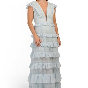 BCBGMaxAzria Light Blue Ruffle Maxi Dress